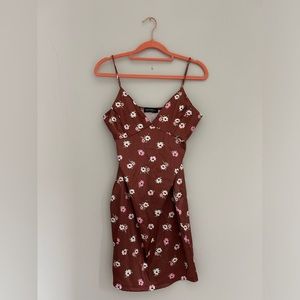 Brown Summer Dress with Flower Print